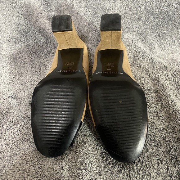 White House Black Market Women’s Theo Camel Tan Suede Color Block Heel Size 7M - Picture 6 of 8